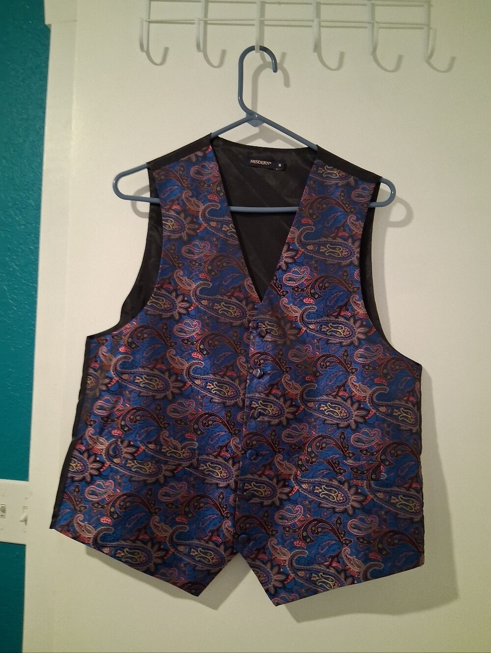 Hisdern Men's Paisley Satin Vest - Blue & Purple